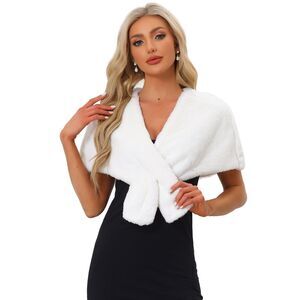 Bridal Stoles Evening Party Winter Wrap Faux Fur Shawl Shrug White